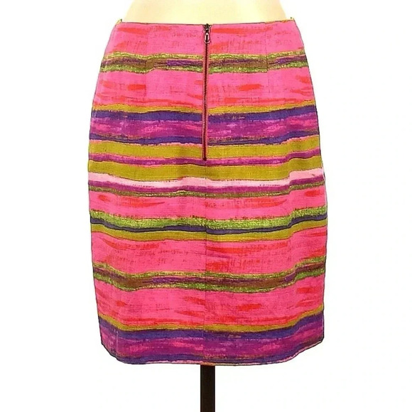 ANN TAYLOR Watercolor Print Pink Purple Green Cotton Pencil Skirt Size 4 - Picture 4 of 9